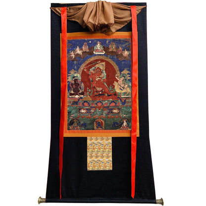 Rakta Yamari-Krodharaja - 15th Century Old Version - Tibetan thangka painting, view 8