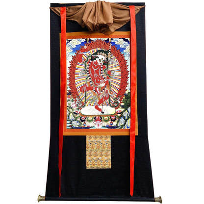 Lion-faced Dakini - Simhamukha - -Simhavaktra -Longsal Sengmar - Tibetan thangka painting, view 8