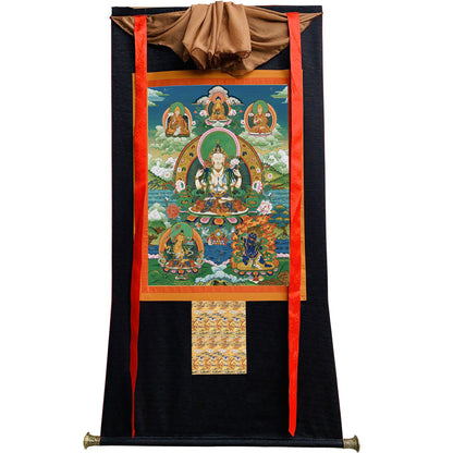 Gandhanra Tibetan Thangka Art - Chenrezig - Padmapani - from Kathok Monastery - Giclee Print with Mineral Pigments