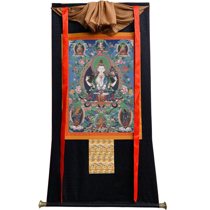 Gandhanra Tibetan Thangka Art - Chenrezig - Padmapani - from Kathok Monastery - Giclee Print with Mineral Pigments