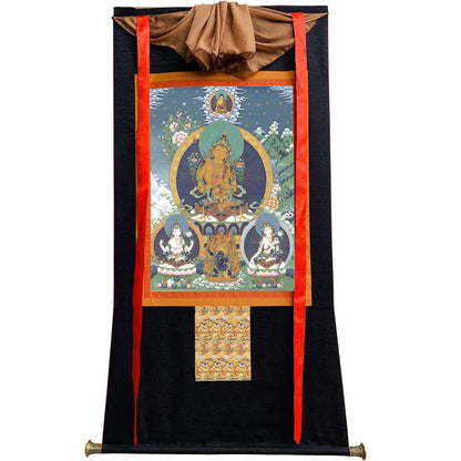 Gandhanra Tibetan Thangka Art - Manjushri Chenrezig Vajrapani - from Kathok Monastery - Giclee Print with Mineral Pigments