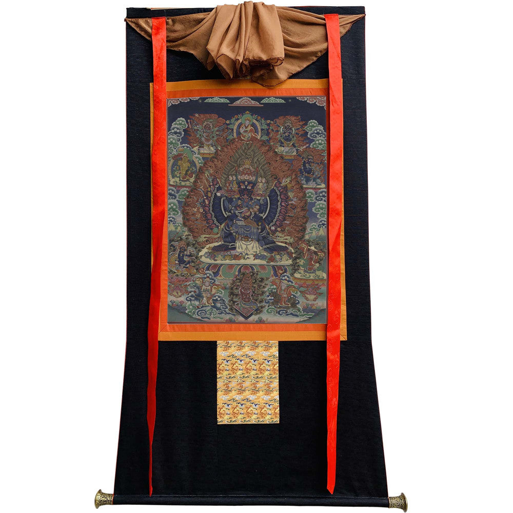 Gandhanra Tibetan Thangka Art - Vajrabhairava-Yamāntaka - from Kathok Monastery - Giclee Print with Mineral Pigments