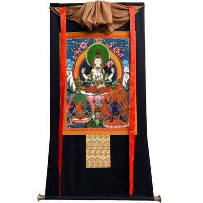 Gandhanra Tibetan Thangka Art - Chenrezig - Padmapani - from Kathok Monastery - Giclee Print with Mineral Pigments