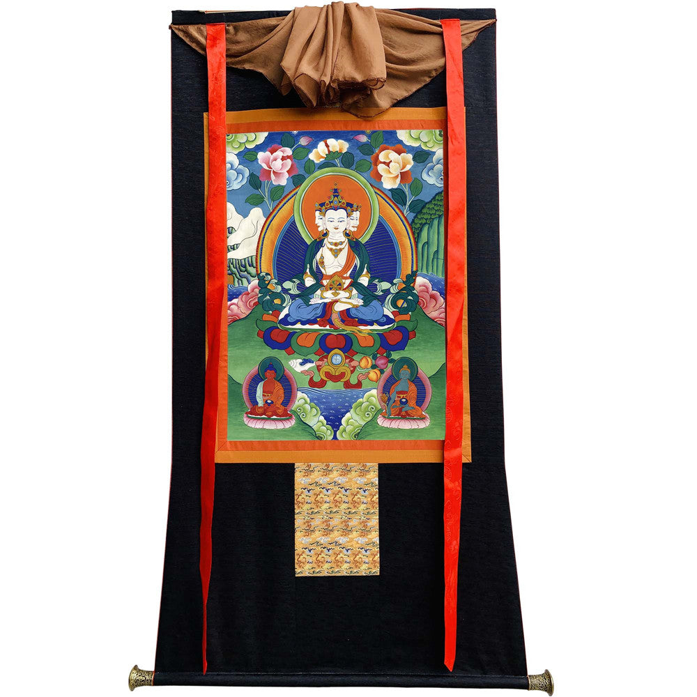 Gandhanra Tibetan Thangka Art - Vairocana - Mahavairocana - from Kathok Monastery - Giclee Print with Mineral Pigments