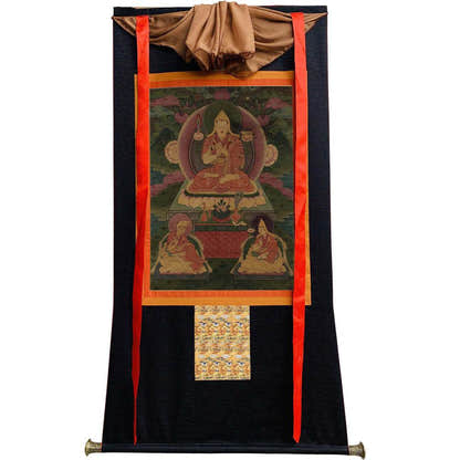 Tsongkhapa and His 2 Disciples - 17th Century - Tibetan thangka painting, view 8