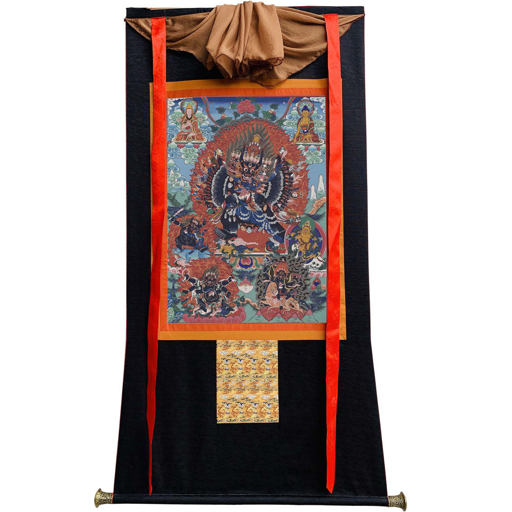 Gandhanra Tibetan Thangka Art - Vajrabhairava-Yamāntaka - from Kathok Monastery - Giclee Print with Mineral Pigments