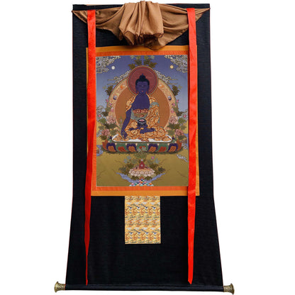 Gandhanra Tibetan Thangka Art - Bhaisajyaguru - Medicine Buddha - from Kathok Monastery - Giclee Print with Mineral Pigments