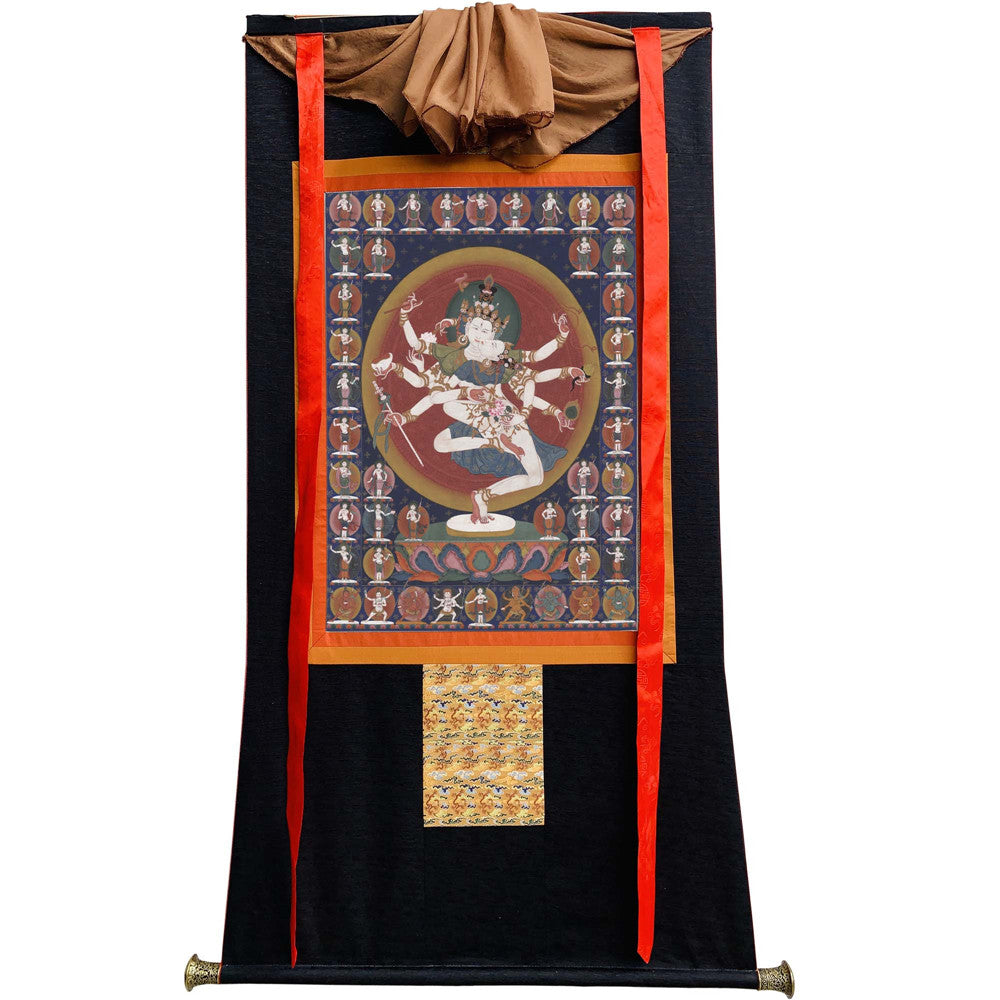 Gandhanra Tibetan Giclee Printed Thangka Art - 2-faced 8-armed Padmapani Chenrezig