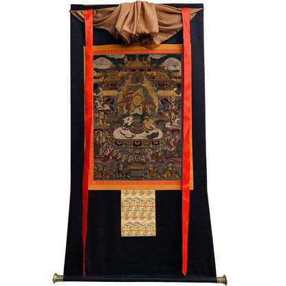 Yellow Jambhala Image - Tibetan thangka painting, view 13