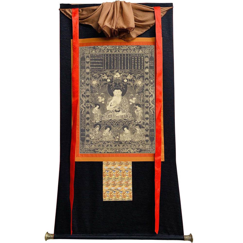 Kanakamuni Buddha - Tibetan thangka painting, view 8