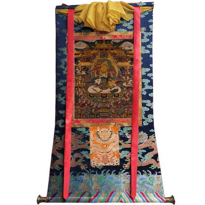 Gandhanra Handmade Thangka - Yellow Jambhala - from Kathok Monastery