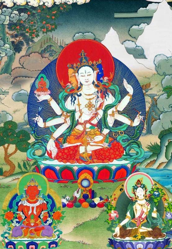 Victorious Crown Ushnisha Vijaya - Tibetan thangka painting, front view