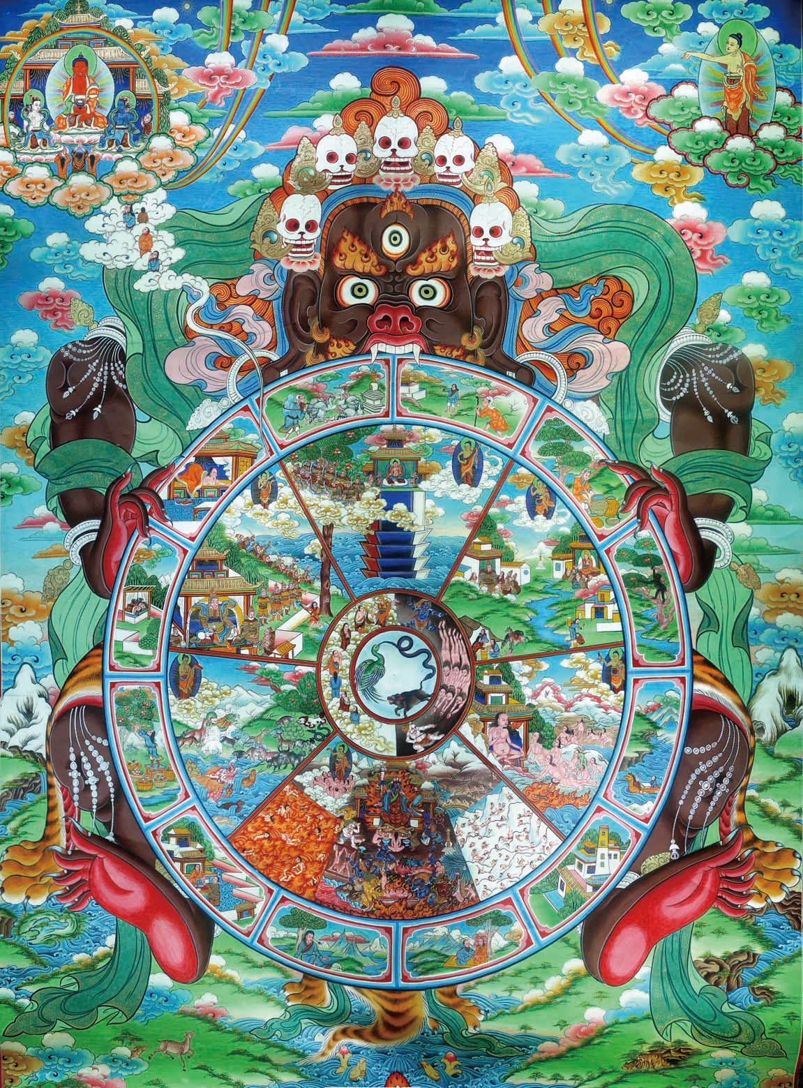 Gandhanra Tibetan Thangka Art - Samsara - Six Realm Wheel of Life - from Kathok Monastery - Giclee Print with Mineral Pigments