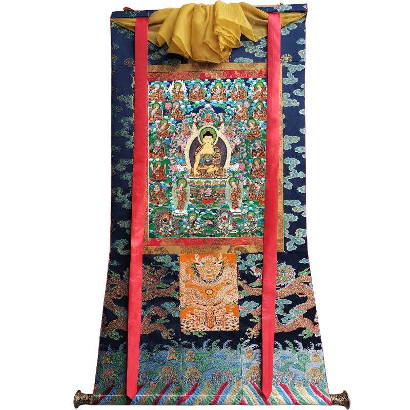 Shakyamuni and Eighteen Arhats - Tibetan thangka painting, view 9