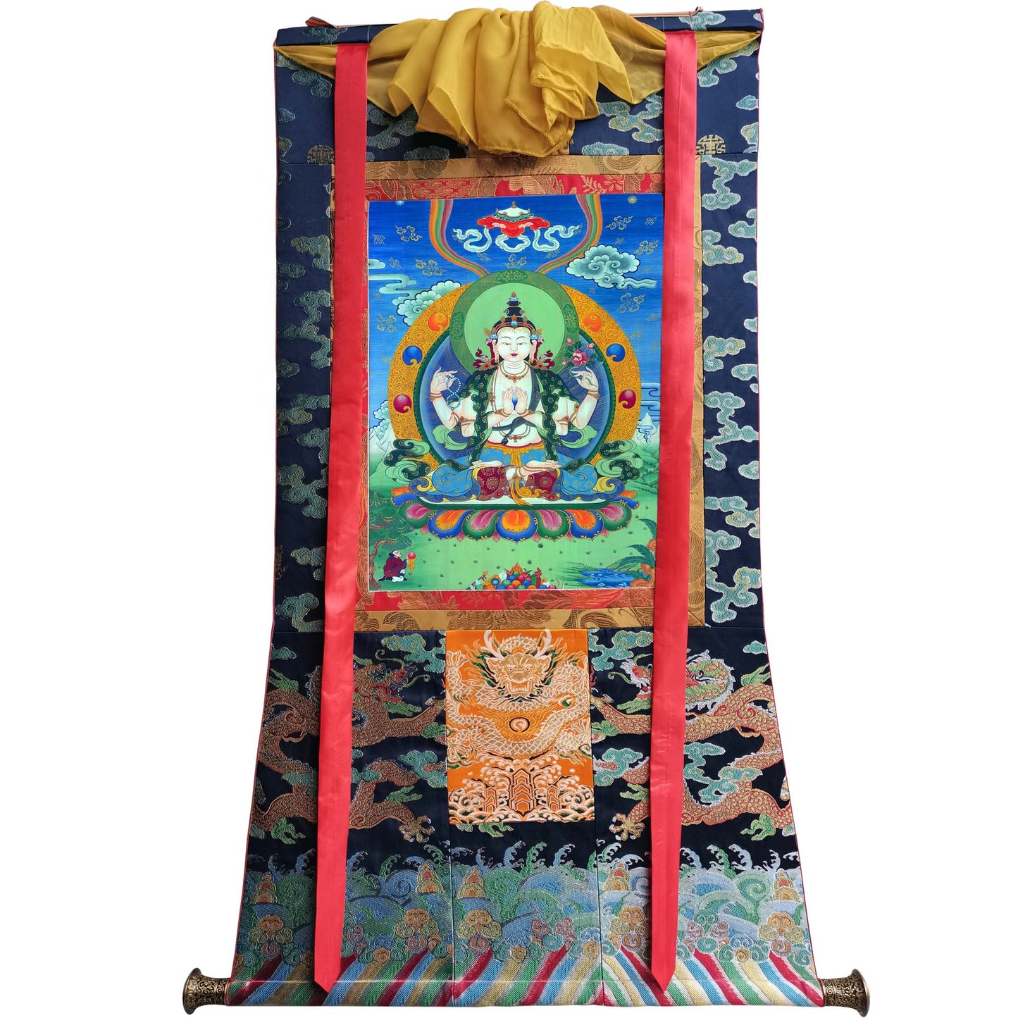 Gandhanra Tibetan Thangka Art - Chenrezig - Padmapani - from Kathok Monastery - Giclee Print with Mineral Pigments