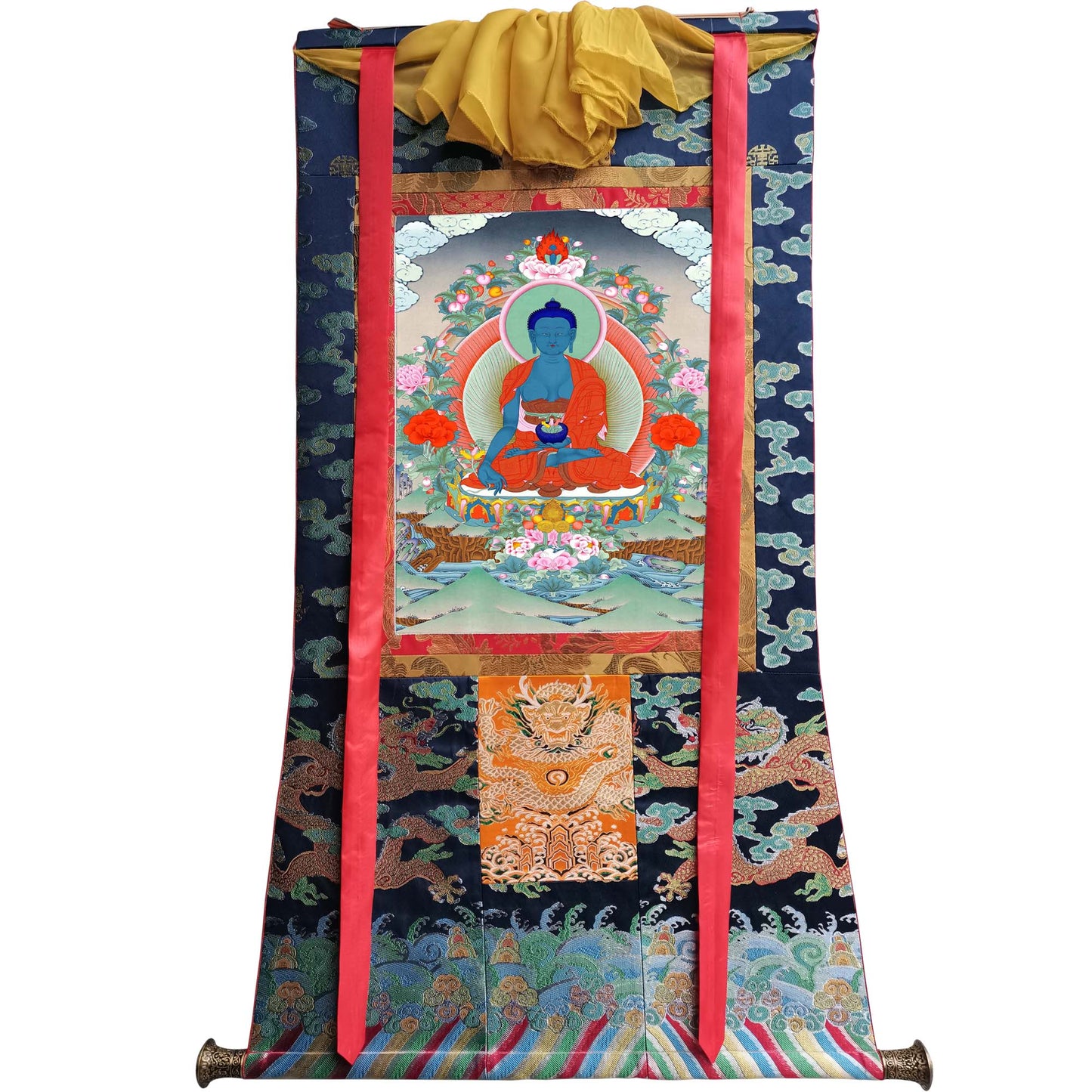 Gandhanra Tibetan Thangka Art - Bhaisajyaguru - Medicine Buddha - from Kathok Monastery - Giclee Print with Mineral Pigments