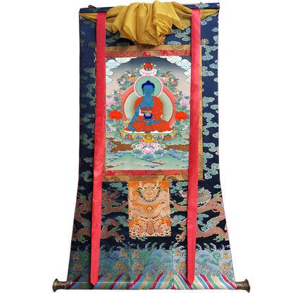 Gandhanra Tibetan Thangka Art - Bhaisajyaguru - Medicine Buddha - from Kathok Monastery - Giclee Print with Mineral Pigments