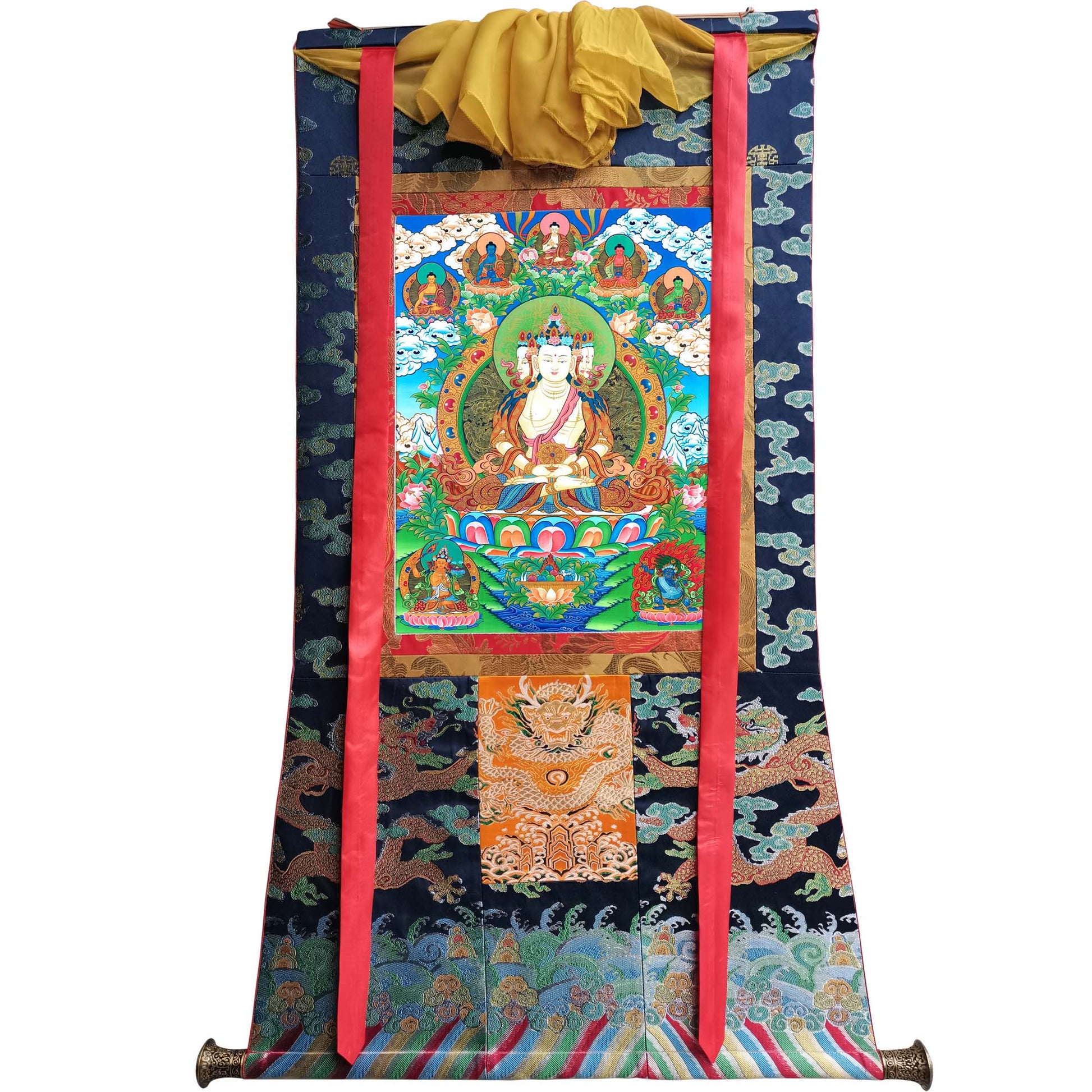 Gandhanra Tibetan Thangka Art - Vairocana - Mahavairocana - from Kathok Monastery - Giclee Print with Mineral Pigments