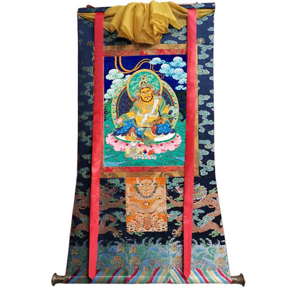 Gandhanra Handmade Thangka - Yellow Jambhala - from Kathok Monastery