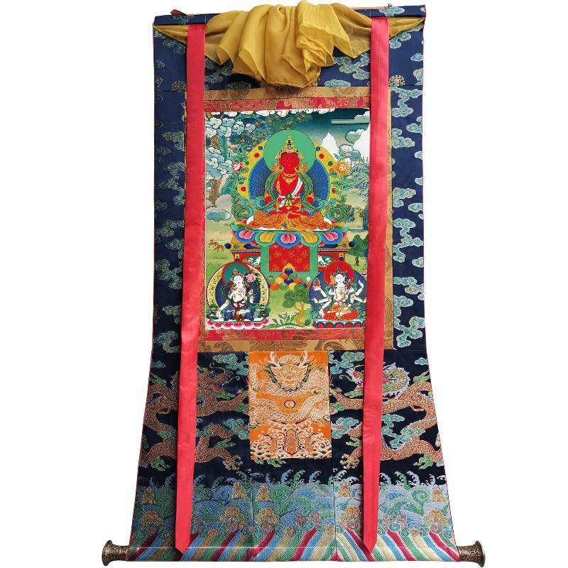 Amitayus - Three Buddhas of Longevity - Tibetan thangka painting, view 9
