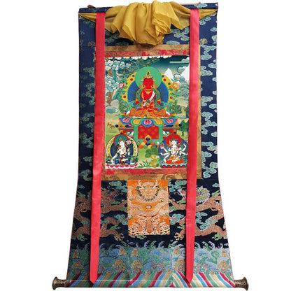 Gandhanra Tibetan Thangka Art - Amitayus - Three Buddhas of Longevity - from Kathok Monastery - Giclee Print with Mineral Pigments