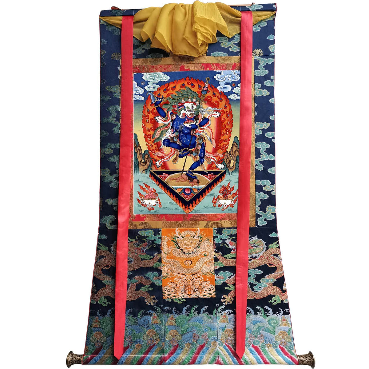Lion-faced Dakini - Simhamukha - -Simhavaktra -Longsal Sengmar - Tibetan thangka painting, view 9