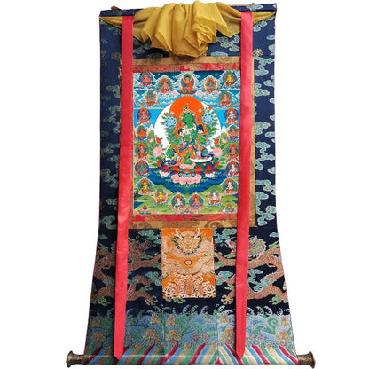 Gandhanra Tibetan Thangka Art - The 21 Taras - Green Tara - from Kathok Monastery - Giclee Print with Mineral Pigments