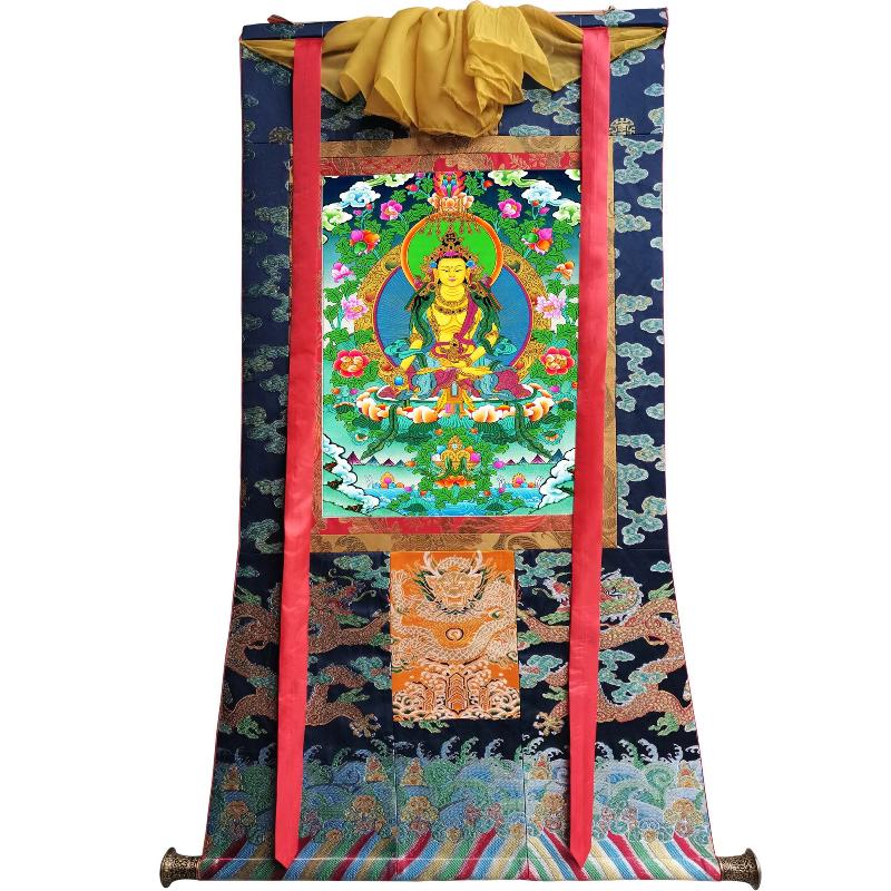 Gandhanra Tibetan Thangka Art - Ksitigarbha Bodhisattva - from Kathok Monastery - Giclee Print with Mineral Pigments