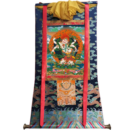 Gandhanra Tibetan Thangka Art - White Mahakala - from Kathok Monastery - Giclee Print with Mineral Pigments