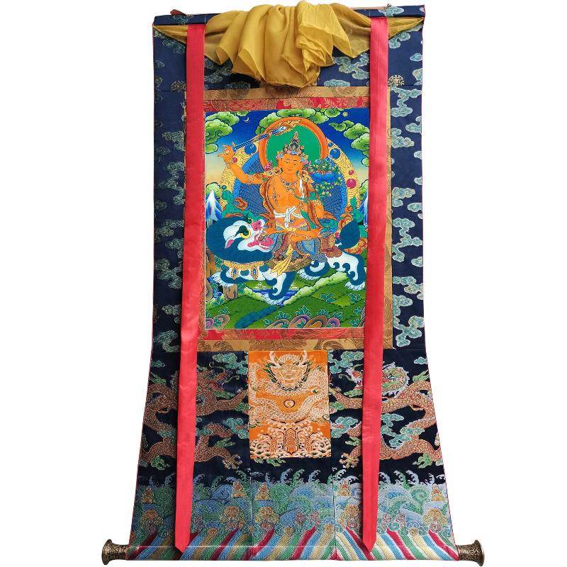 Manjushri on a Lion - Tibetan thangka painting, view 9