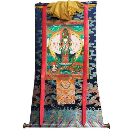 Gandhanra Tibetan Thangka Art - The Thousand-hand Avalokiteshvara - Great White Parasol - from Kathok Monastery - Giclee Print with Mineral Pigments