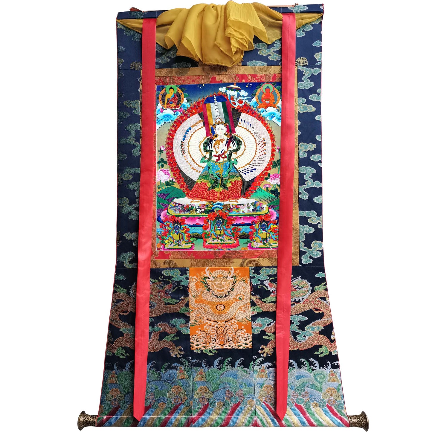 Gandhanra Tibetan Thangka Art - Usnisa Sitatapatra - Great White Parasol - from Kathok Monastery - Giclee Print with Mineral Pigments