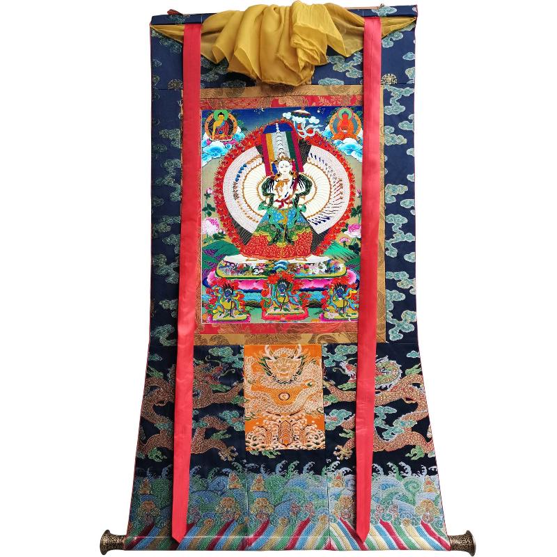 Gandhanra Tibetan Thangka Art - Usnisa Sitatapatra - Great White Parasol - from Kathok Monastery - Giclee Print with Mineral Pigments