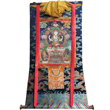 Gandhanra Tibetan Thangka Art - Chenrezig - Padmapani - from Kathok Monastery - Giclee Print with Mineral Pigments