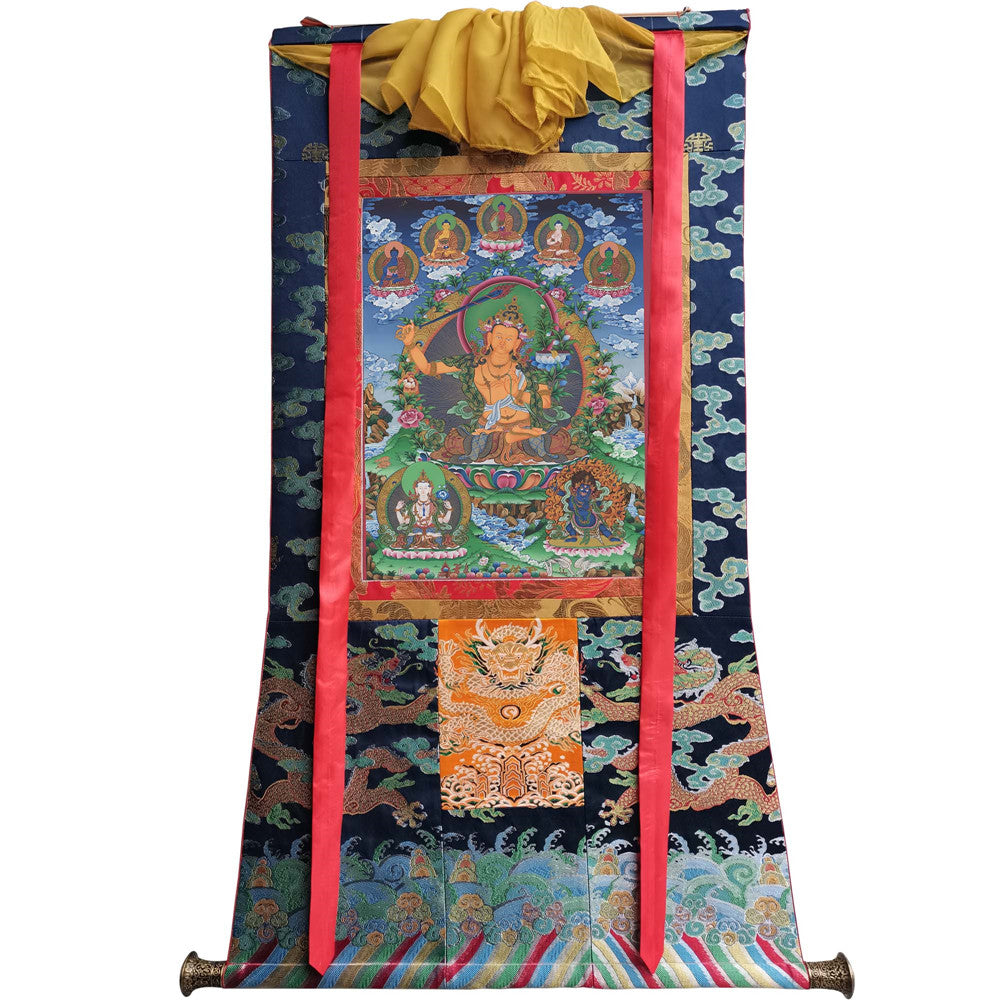 Gandhanra Tibetan Thangka Art - Manjusri - from Kathok Monastery - Giclee Print with Mineral Pigments