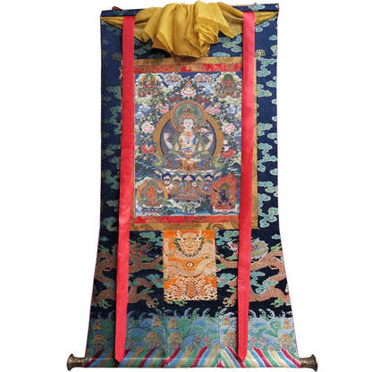 Chenrezig Image - Tibetan thangka painting, size reference