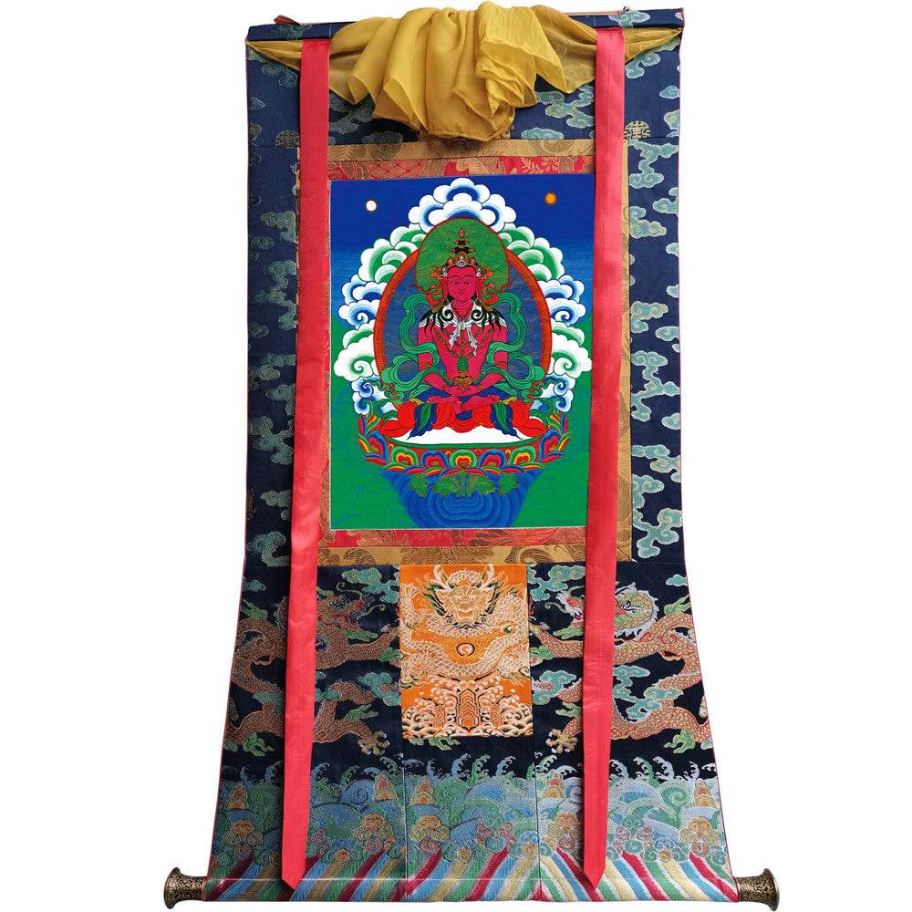 Amitayus - the Buddha of Longevity - Tibetan thangka painting, view 9