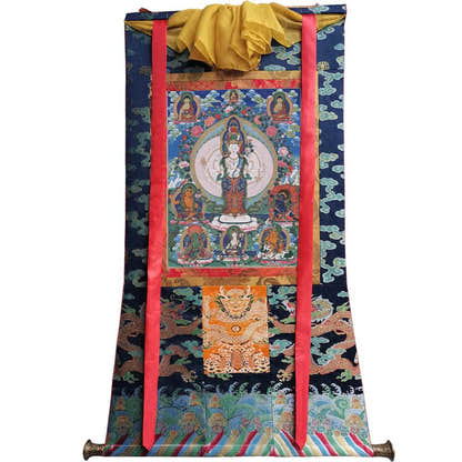 1000 Arms Avalokiteshvara Image - Tibetan thangka painting, size reference