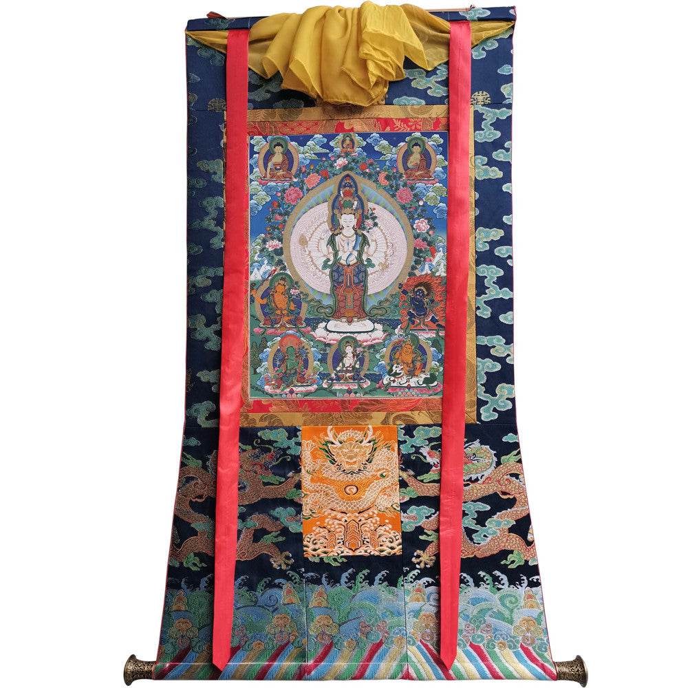 1000 Arms Avalokiteshvara Image - Tibetan thangka painting, size reference