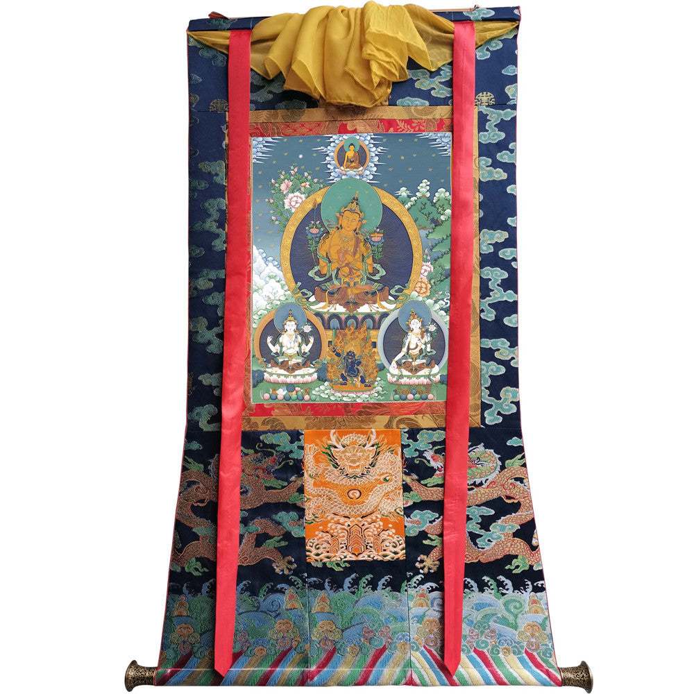 Gandhanra Tibetan Thangka Art - Manjushri Chenrezig Vajrapani - from Kathok Monastery - Giclee Print with Mineral Pigments