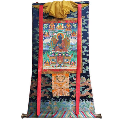 Medicine Buddha Image - Tibetan thangka painting, size reference