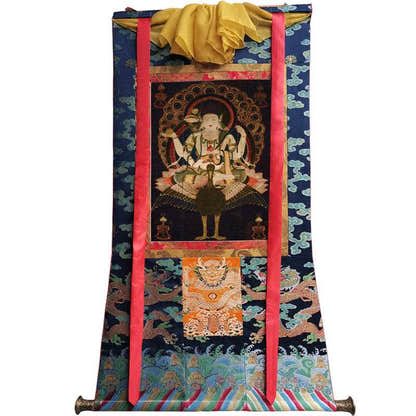 Mahamayuri Image - Tibetan thangka painting, size reference