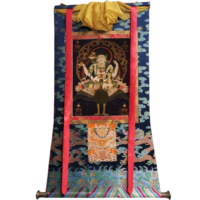 Mahamayuri Image - Tibetan thangka painting, size reference