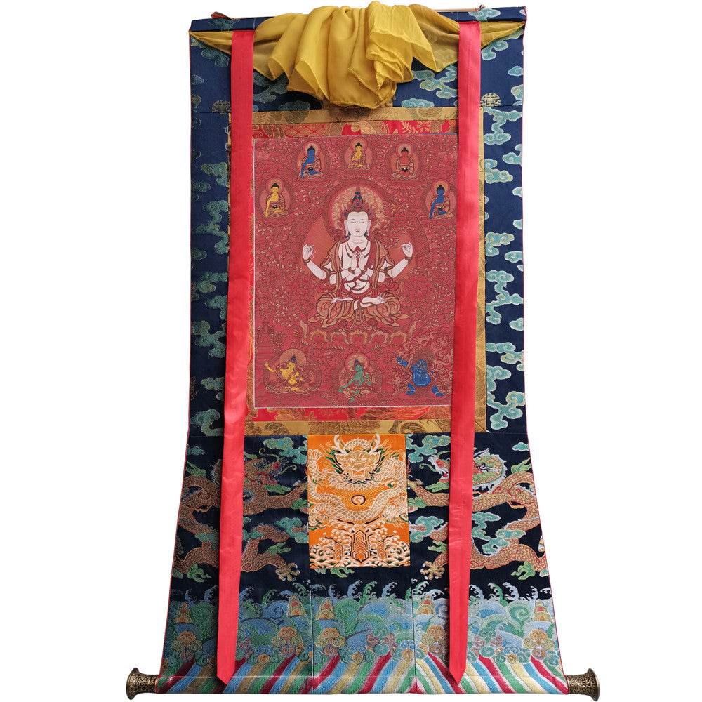 Chenrezig Image - Tibetan thangka painting, size reference
