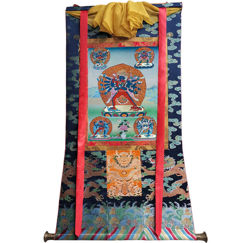 Yamantaka \ Vajrabhairava Image - Tibetan thangka painting, size reference
