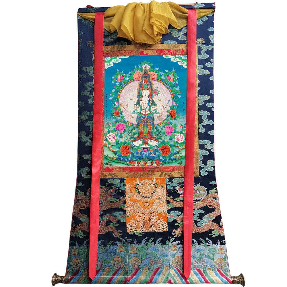 1000 Arms Avalokiteshvara Image - Tibetan thangka painting, size reference
