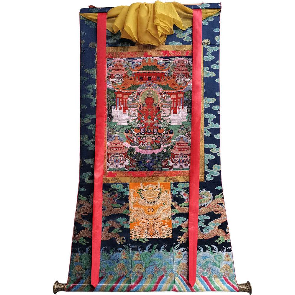 Amitayus - the Buddha of Longevity - Tibetan thangka painting, view 9