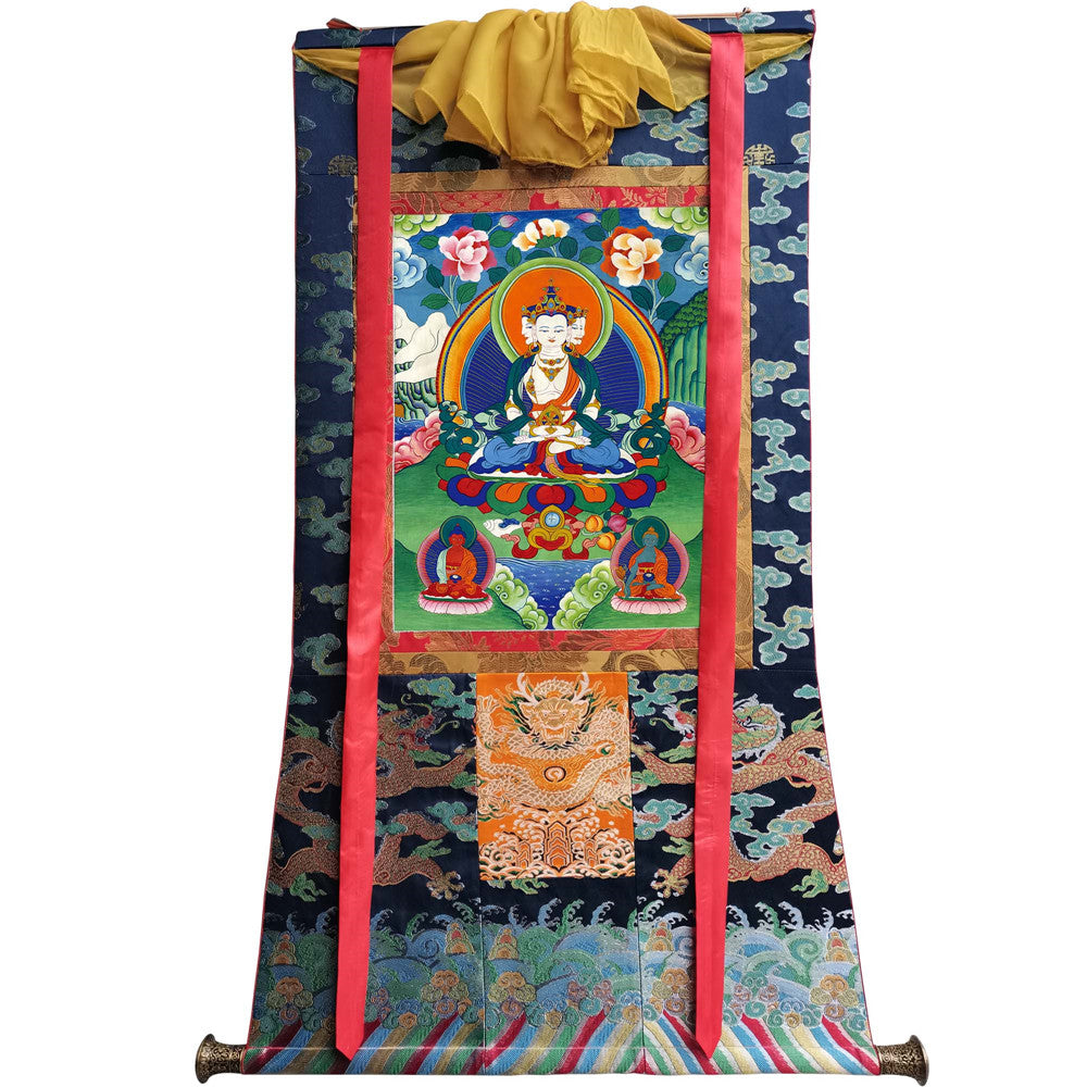 Gandhanra Tibetan Thangka Art - Vairocana - Mahavairocana - from Kathok Monastery - Giclee Print with Mineral Pigments