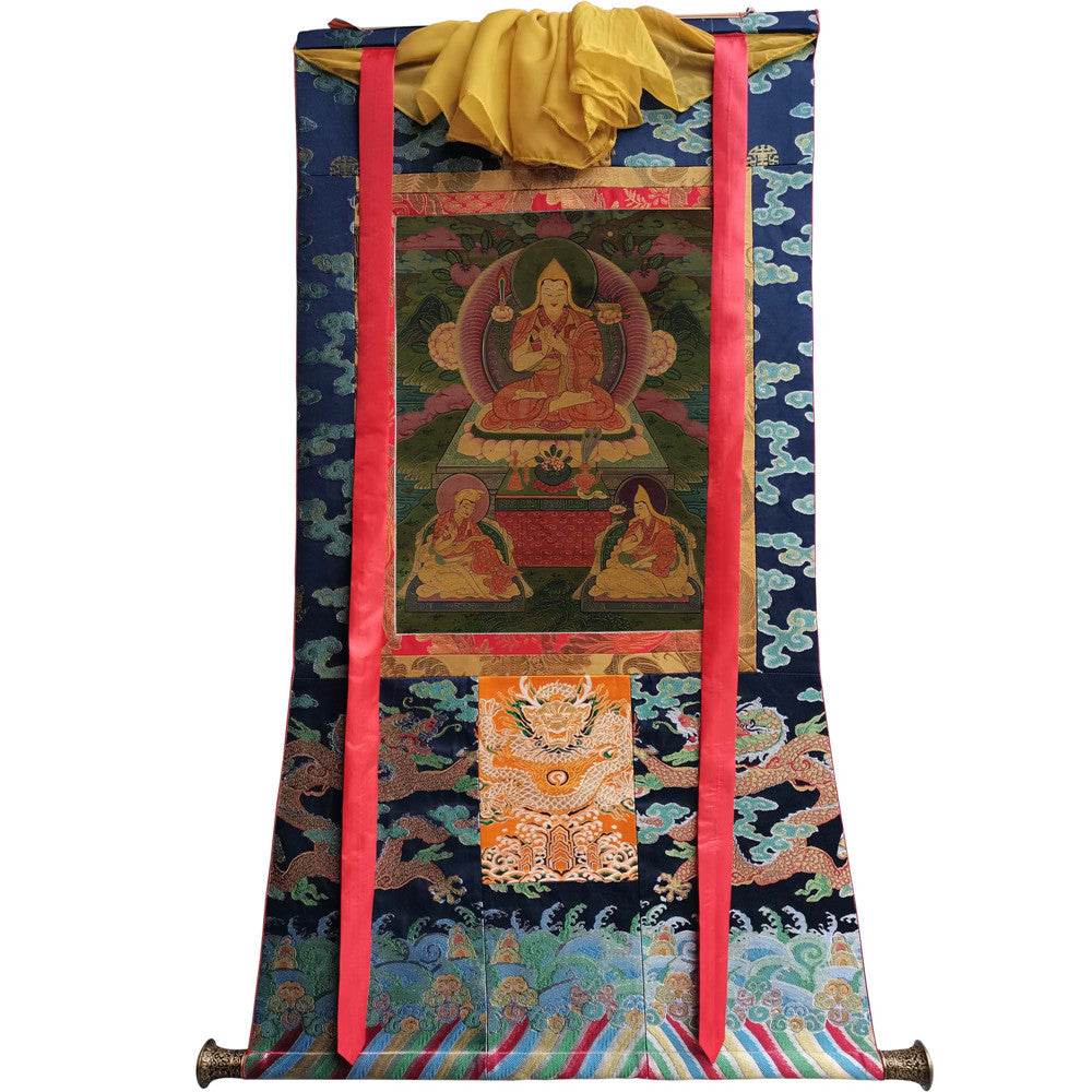 Tsongkhapa and His 2 Disciples - 17th Century - Tibetan thangka painting, view 9