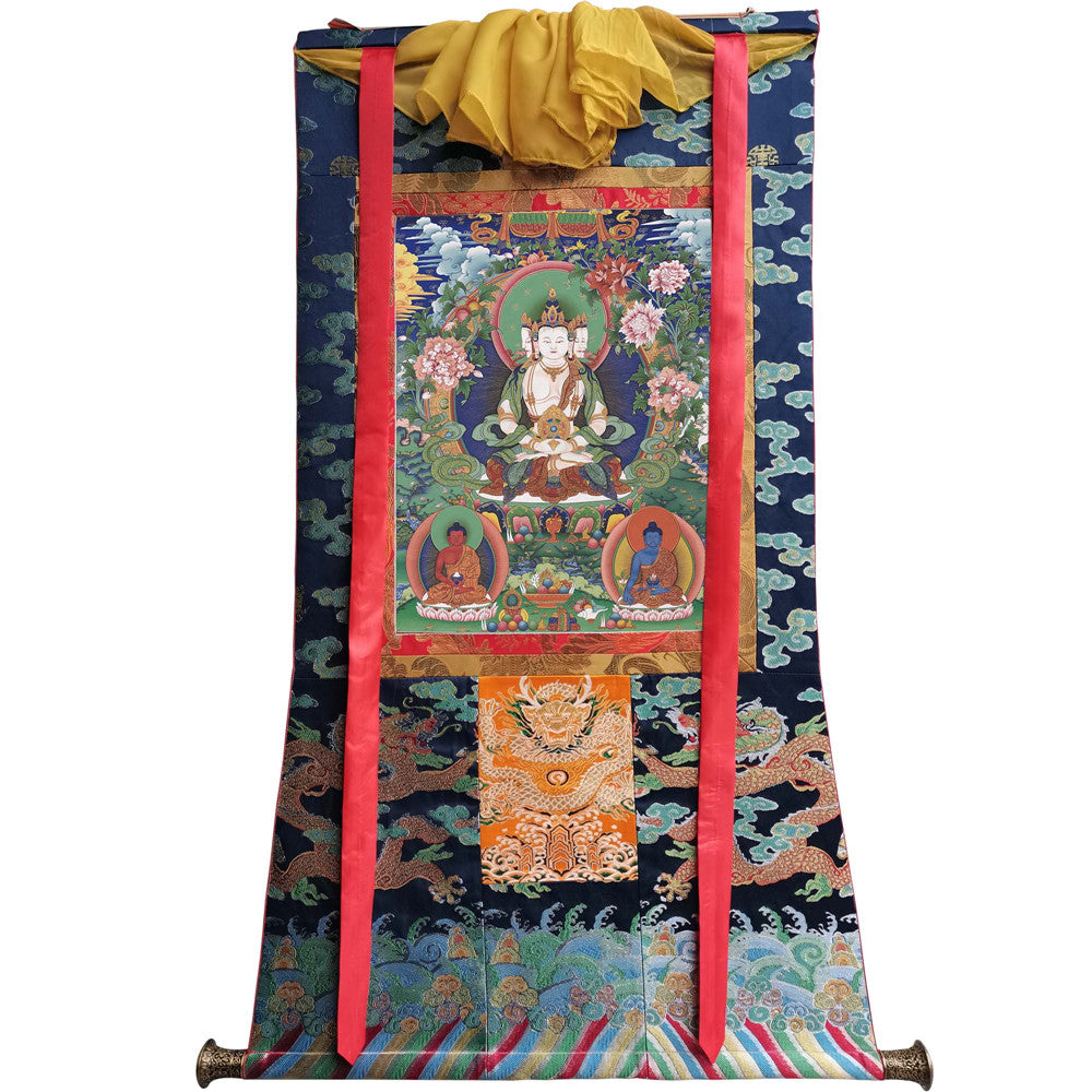 Gandhanra Tibetan Thangka Art - Vairocana - Mahavairocana - from Kathok Monastery - Giclee Print with Mineral Pigments